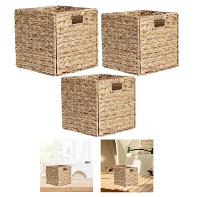 Foldable Hyacinth Storage Basket Woven Basket Square Snacks Basket Decor with