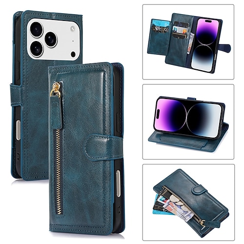 Handy Hülle Handyhüllen Für iPhone 17 Air 16 15 14 Pro Max Plus 16e 13 Pro Max Mini Rückseite Magnetisch Ständer Kartenfach Retro TPU PU-Leder Image