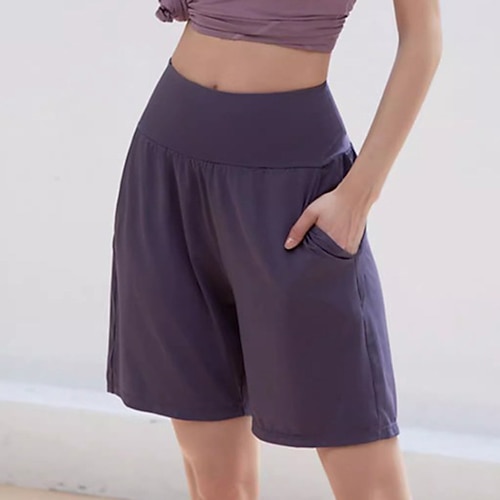 Damen Sportbekleidung fürs Training Sportshorts Kurze Sporthose Reißverschlusstasche Hohe Taille Fitnessstudio Laufen Yoga Unterteile Einfarbig Schwarz Purpur Sport Sportkleidung Lässiger Schnitt
