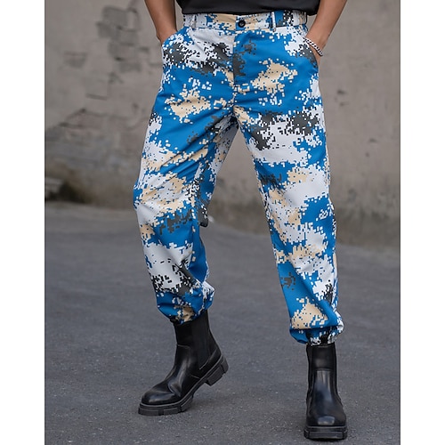Herren Cargo-Hosen Hose Camo-Hosen Tasche Knöpfe Tarnung tragbar Outdoor Täglich Campen und Wandern Mode Klassisch Blau Image