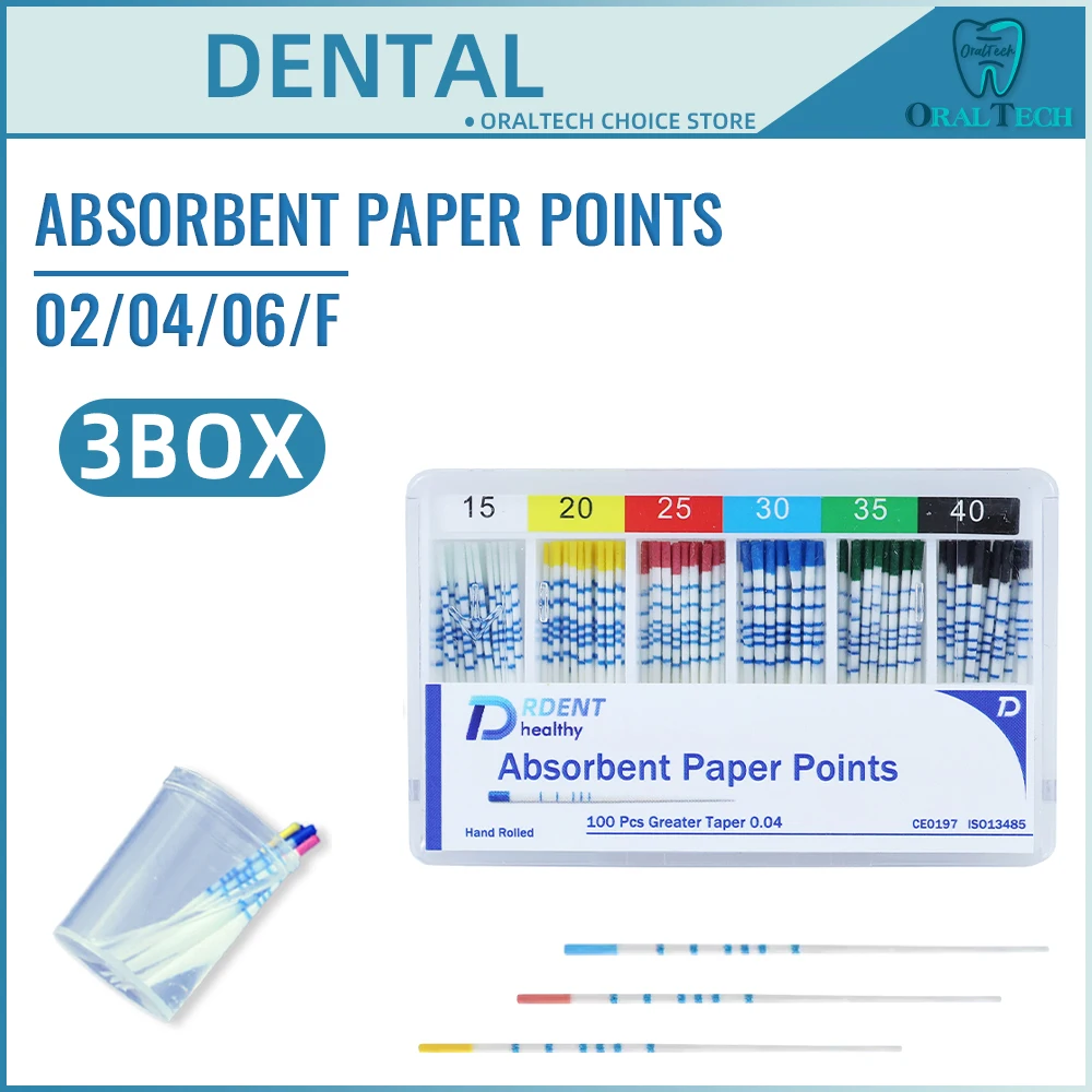 3 Boxen saugfähige Papierpunkte 02/04/06/F Endodontische Kegel Zahnmaterialien Wurzelkanalpapierpunkte PP Steril Hohe Saugfähigkeit Image