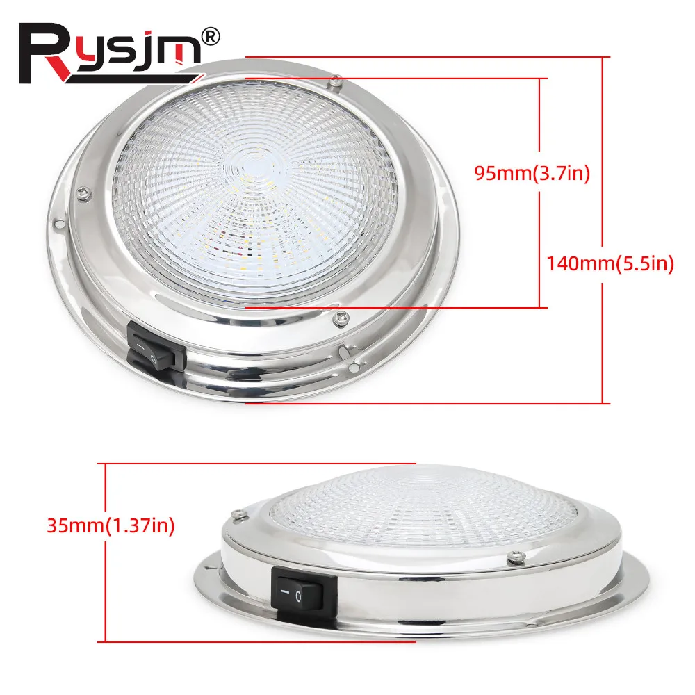 Lampada da soffitto a LED per tetto interno per armadietto per camper per barche marine Lampada da soffitto a LED bianco freddo in acciaio inossidabile Lampada da soffitto per cupola a LED 12V