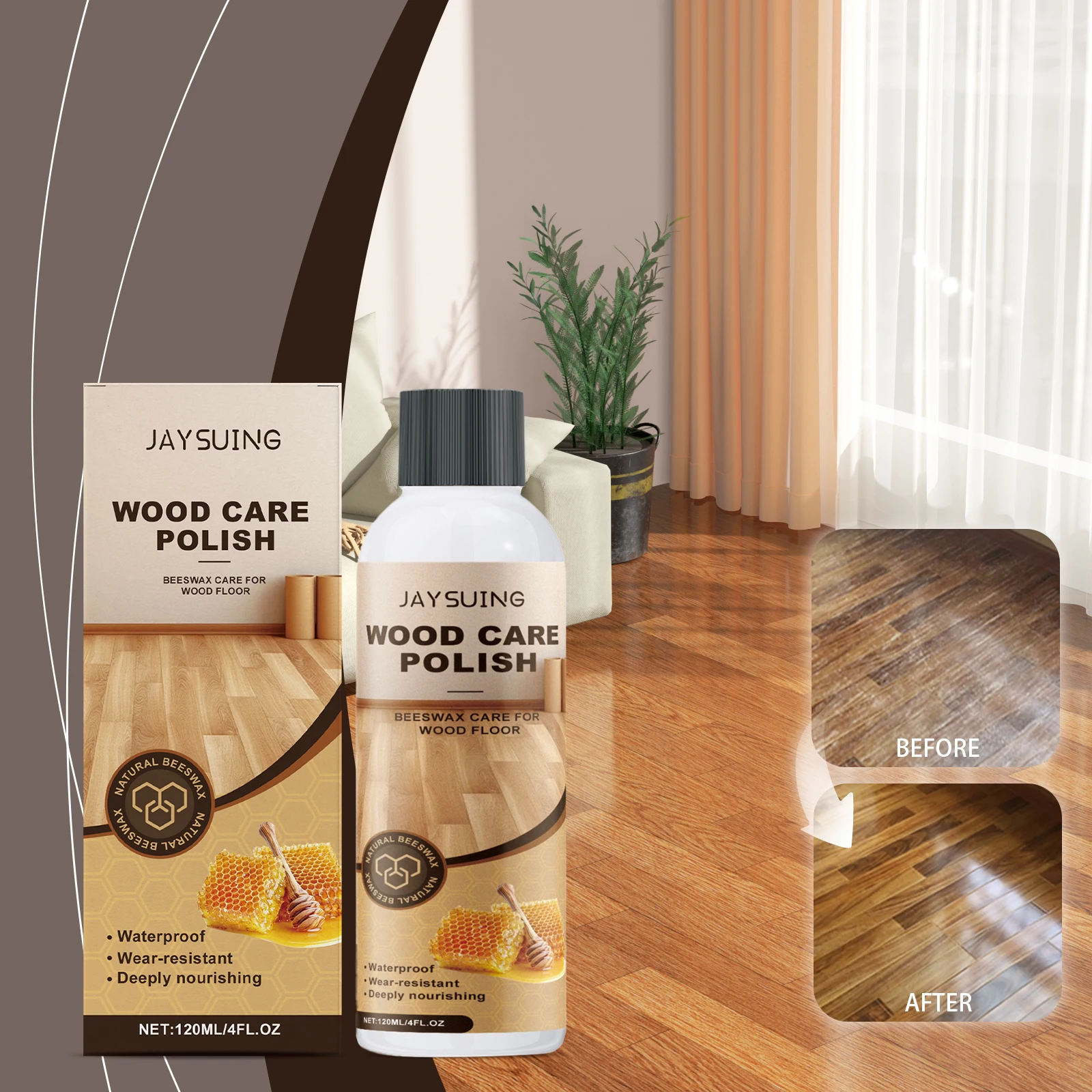 Bienenwachs-Pflegemittel für Holzböden, Dekontamination für Holzböden im Innenbereich, Polieren, Renovierung, Aufhellung, Wartungsmittel Image