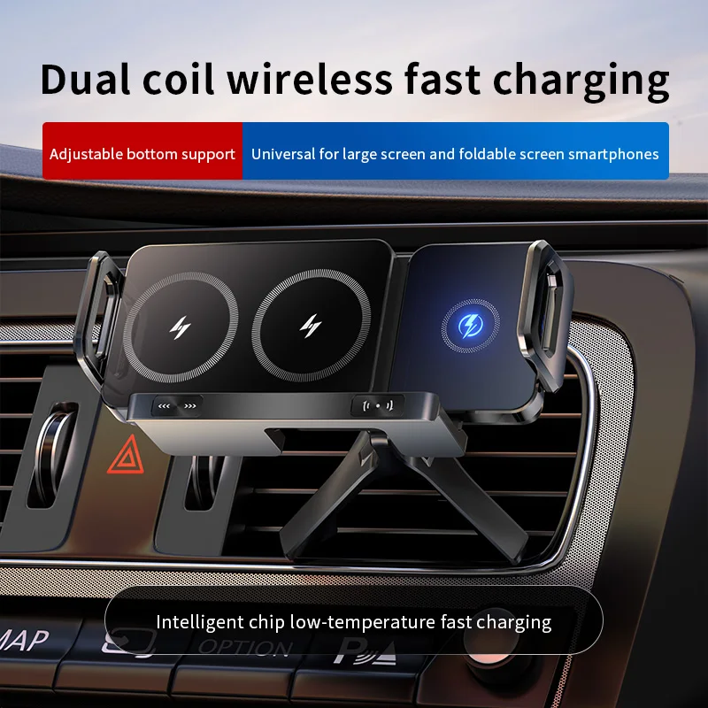 2025 Staffa di sfiato a ventosa per iPhone Samsung Galaxy Z Flip 4 3 aggiornata con caricabatterie wireless per auto con schermo pieghevole a doppia bobina da 15 W