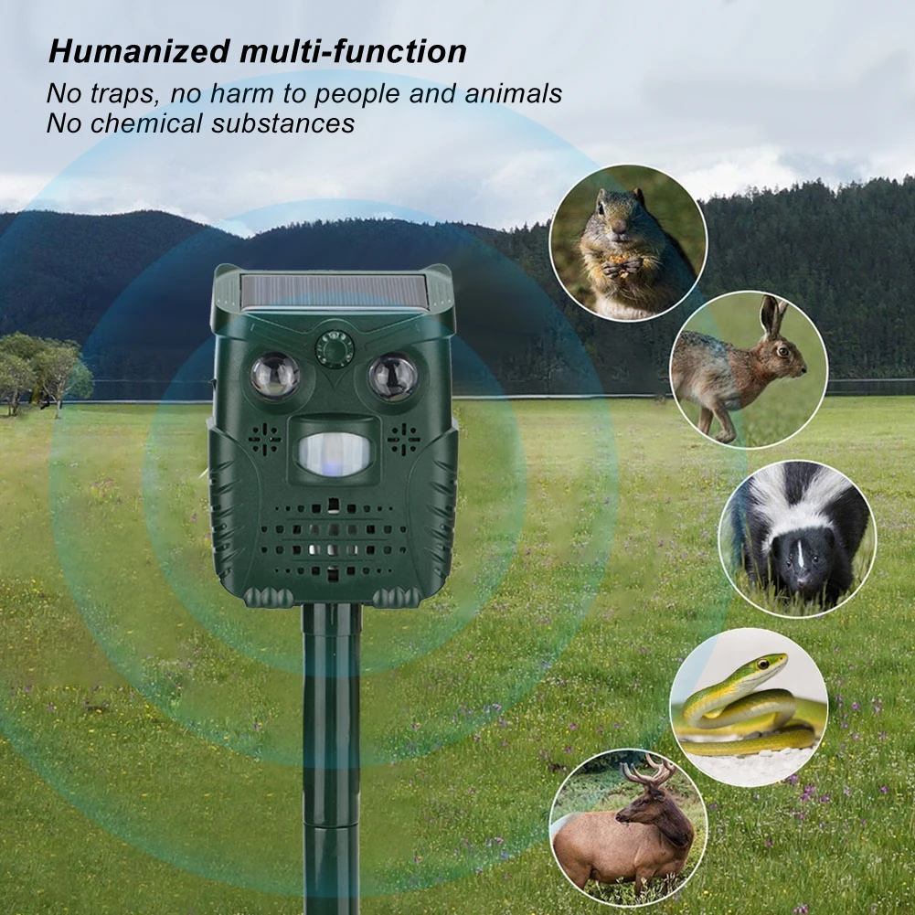 ABS-Kunststoff, Ultraschall-Sound, weißes Licht, blinkender Solar-Tiervertreiber für den Innenhof, Garten, Solar-Tiervertreiber, Vogelvertreiber