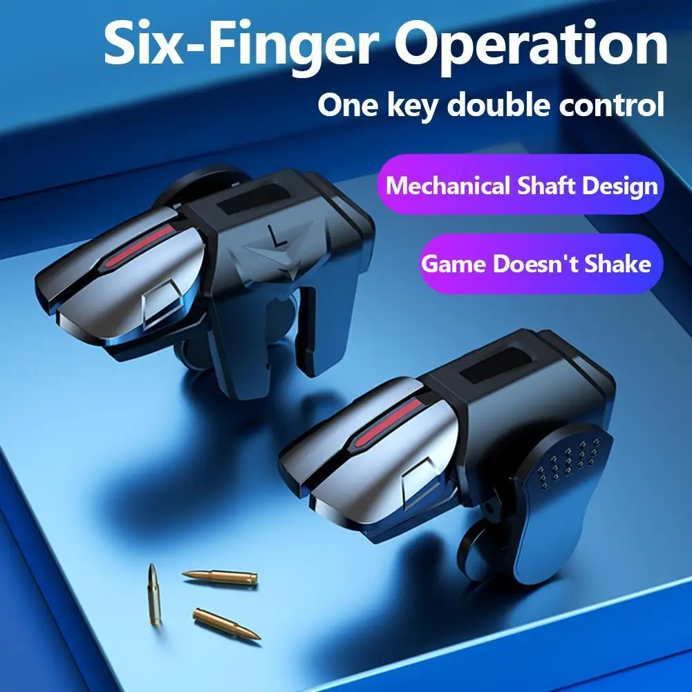 2 Stück 6-Finger-Gaming-Trigger, latenzfreie Steuerung für PUBG-Spiel, physische Tasten, Game-Controller für iOS- und Android-Handys Image