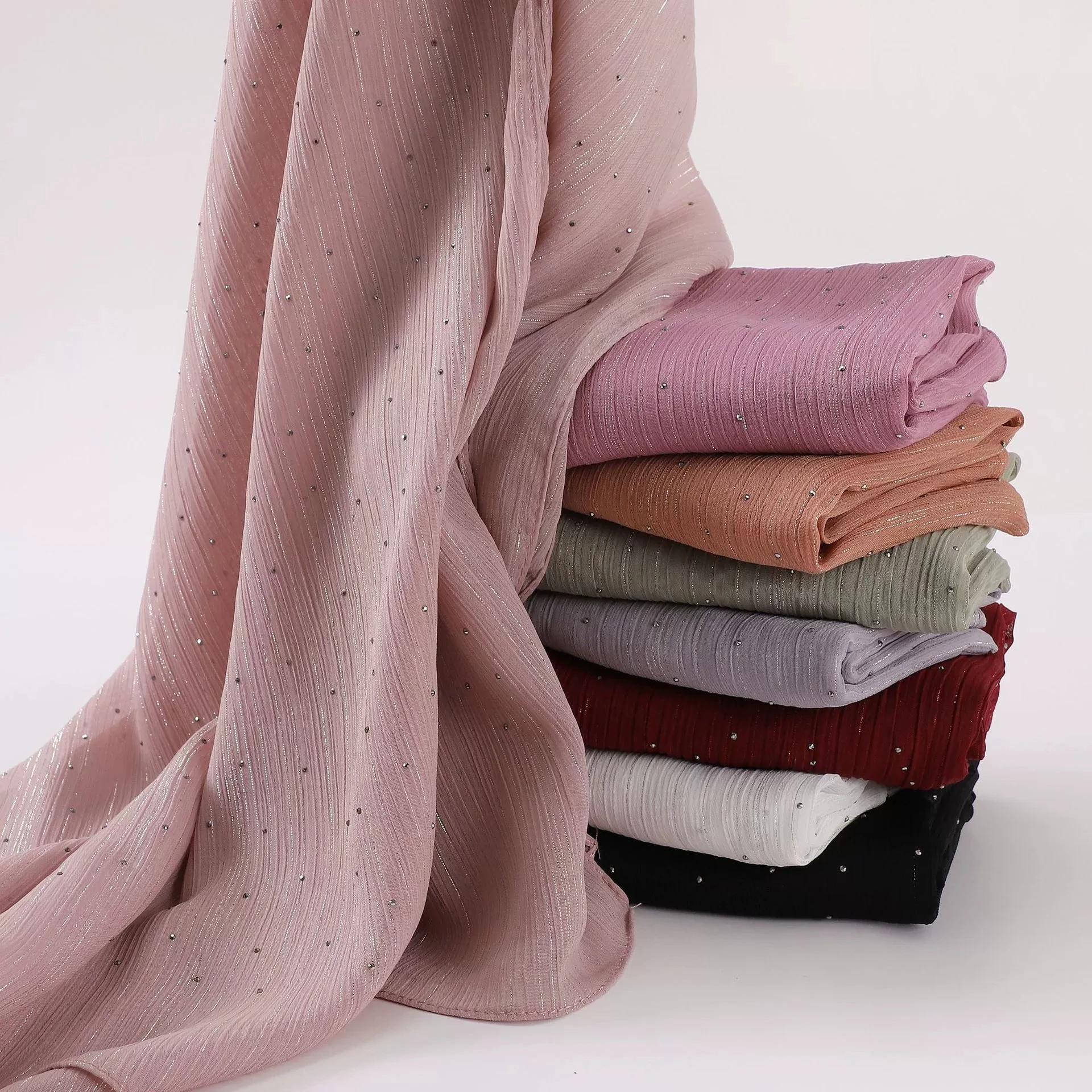 Plain Falten Strass Shiny Dot Schimmer Schals Schal Hohe Qualität Wrap Strand Pashmina Stola Bufandas Moslemisches Hijab 180*70 cm Image