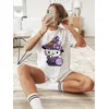Sanrio Halloween Hello Kitty Hexen-T-Shirt für Damen, lila Hexenhut, weiches Rundhals-Kurzarm-T-Shirt, lustiges Musterdesign