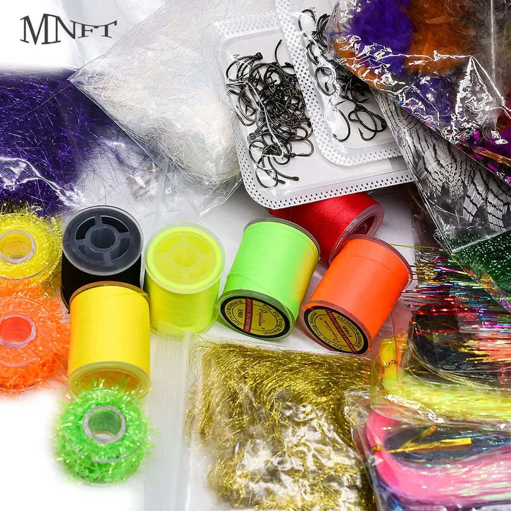 MNFT Anfänger-Set für Fliegenbindematerial, Federn, Fellfaden, Kristall, Blitzlinie, Haken, Fliegenbindematerialien, Starter-Sets Image