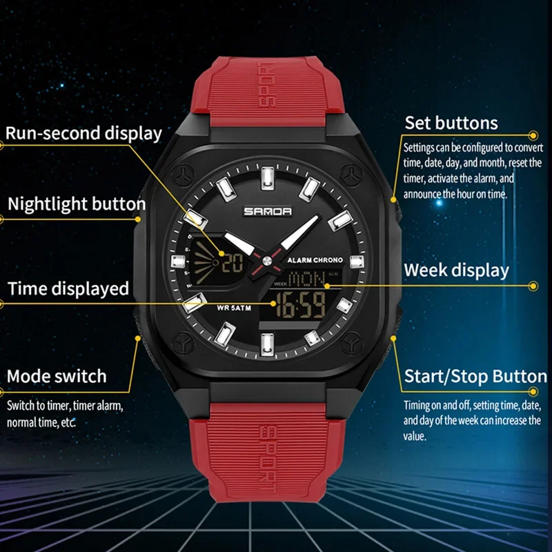 SANDA Luxus Herren Quarzuhr Militär Sport Chronograph Wasserdichte Uhr LED Leuchtende Dual Display Elektronische Mann Uhren
