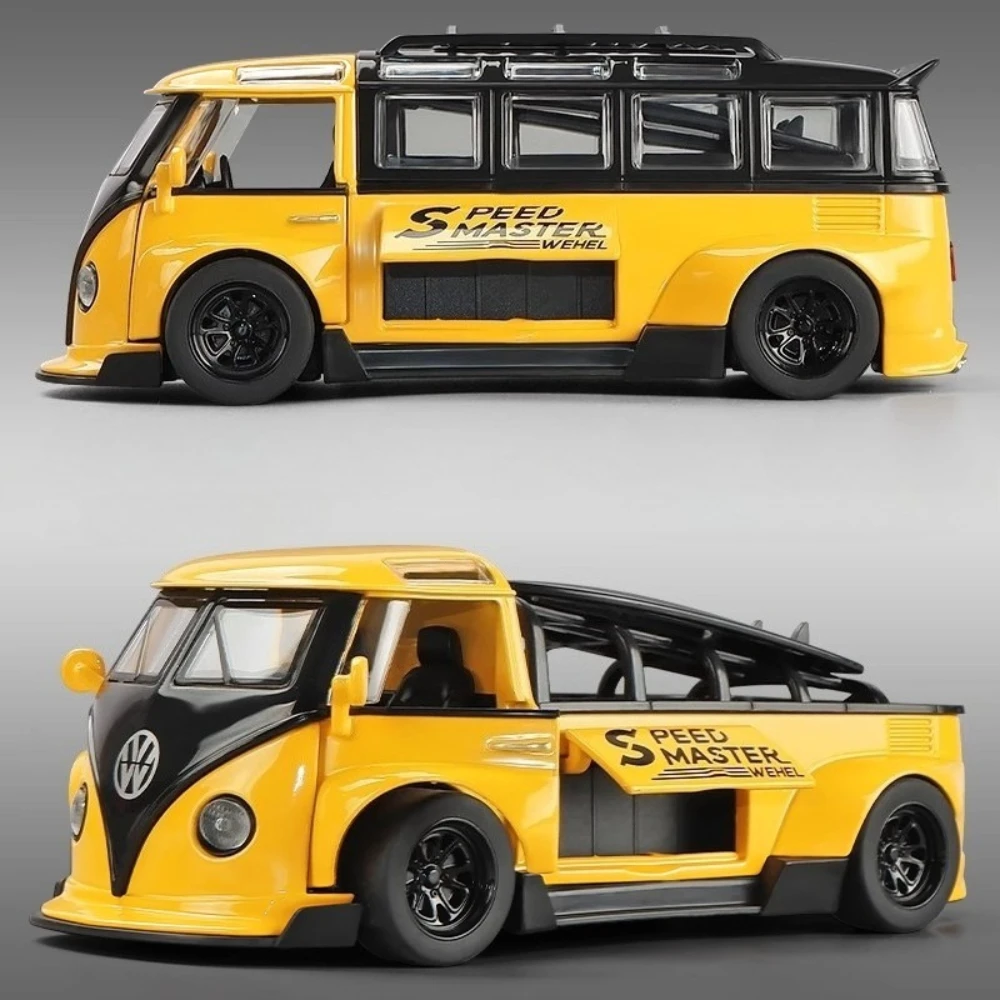 Maßstab 1:32 SAMBA T1 BUS Modellauto Spielzeug Legierung Karosserie Türen geöffnet Musik Licht zurückziehen abnehmbare Retro Van Modelle Junge Hobby Geschenke