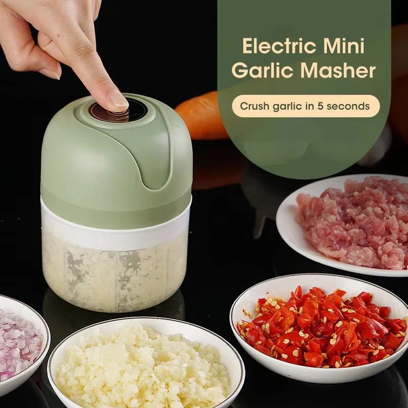 USB Garlic Masher Electric Garlic Masher Mini Kitchen Food Chopper 260ML Portable Meat Grinder Kitchen Tools Vegetable Blender