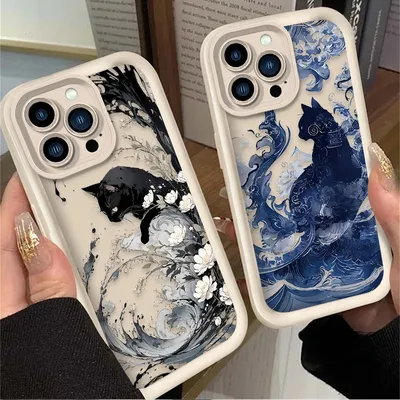 Oil Painting Artistic Cat Phone Case for IPhone 16 16E 15 14 13 12 11 Pro Max X XS X S Max XR SE 2020 SE4 7 8 Shockproof Cover