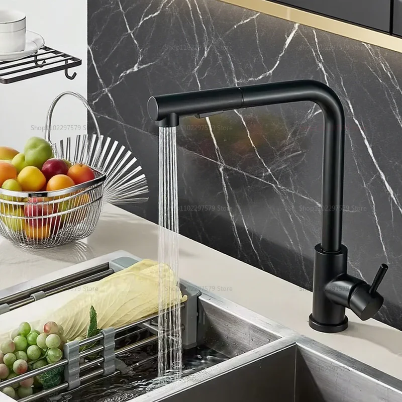 Upgraded Pull Out Telescopic Rotary Kitchen Faucet Dual Mode Hot Cold Water Stainless Steel Easy Install Durable Modern Kitchen