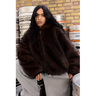 BDG Reversible Faux Fur Bomber Jacket - Brown S/M at Urban Outfitters