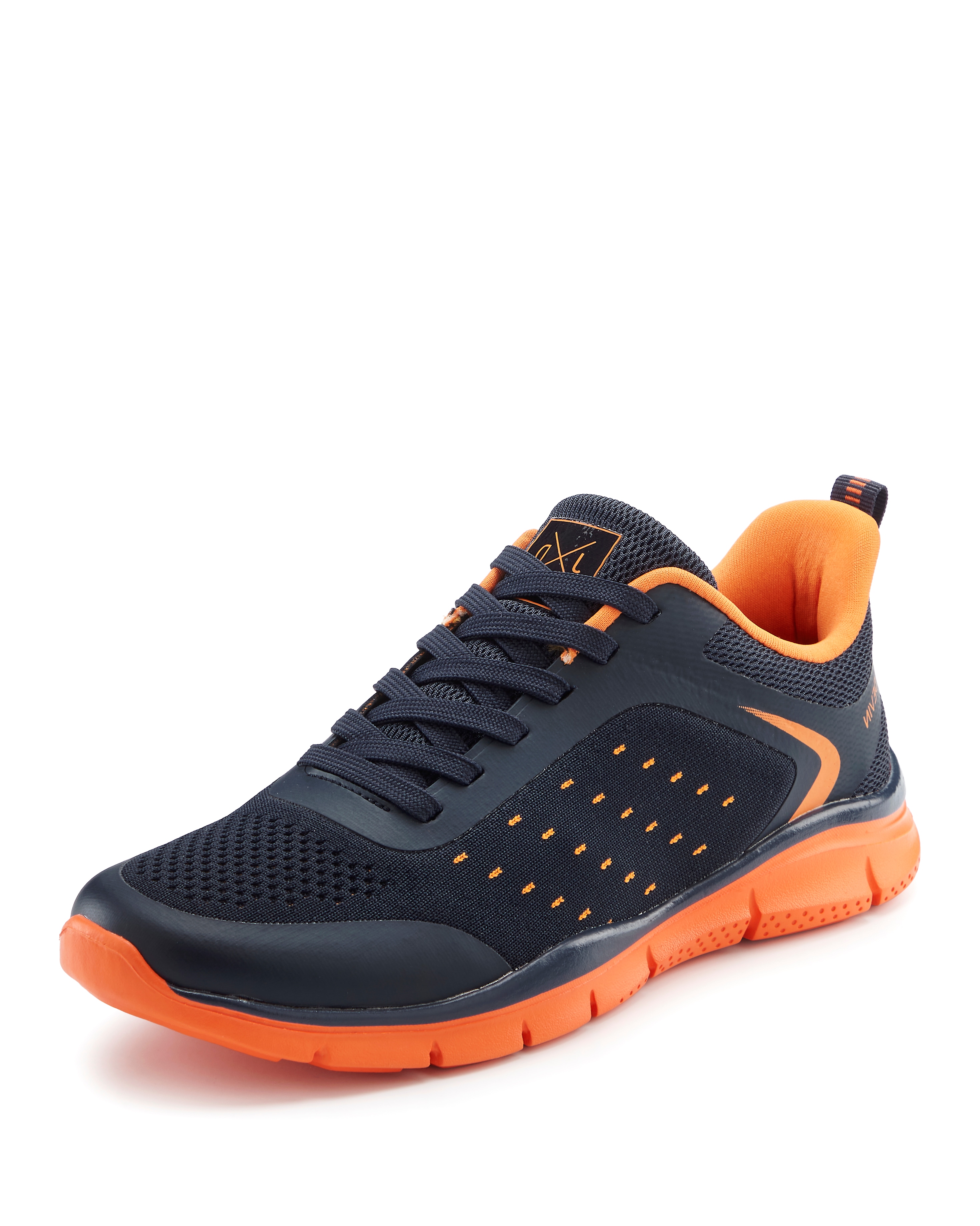 Sneaker JOHN DEVIN "Schnürschuh", Herren, Gr. 41, marine, orange, Obermaterial: 80% Textilmaterial, 20% Lederimitat. Decksohle: 100% Textilmaterial. Futter: 100% Textilmaterial. Laufsohle: 100% Synthetik, kontrastfarbene Details, mehrfarbig, Schuhe,...
