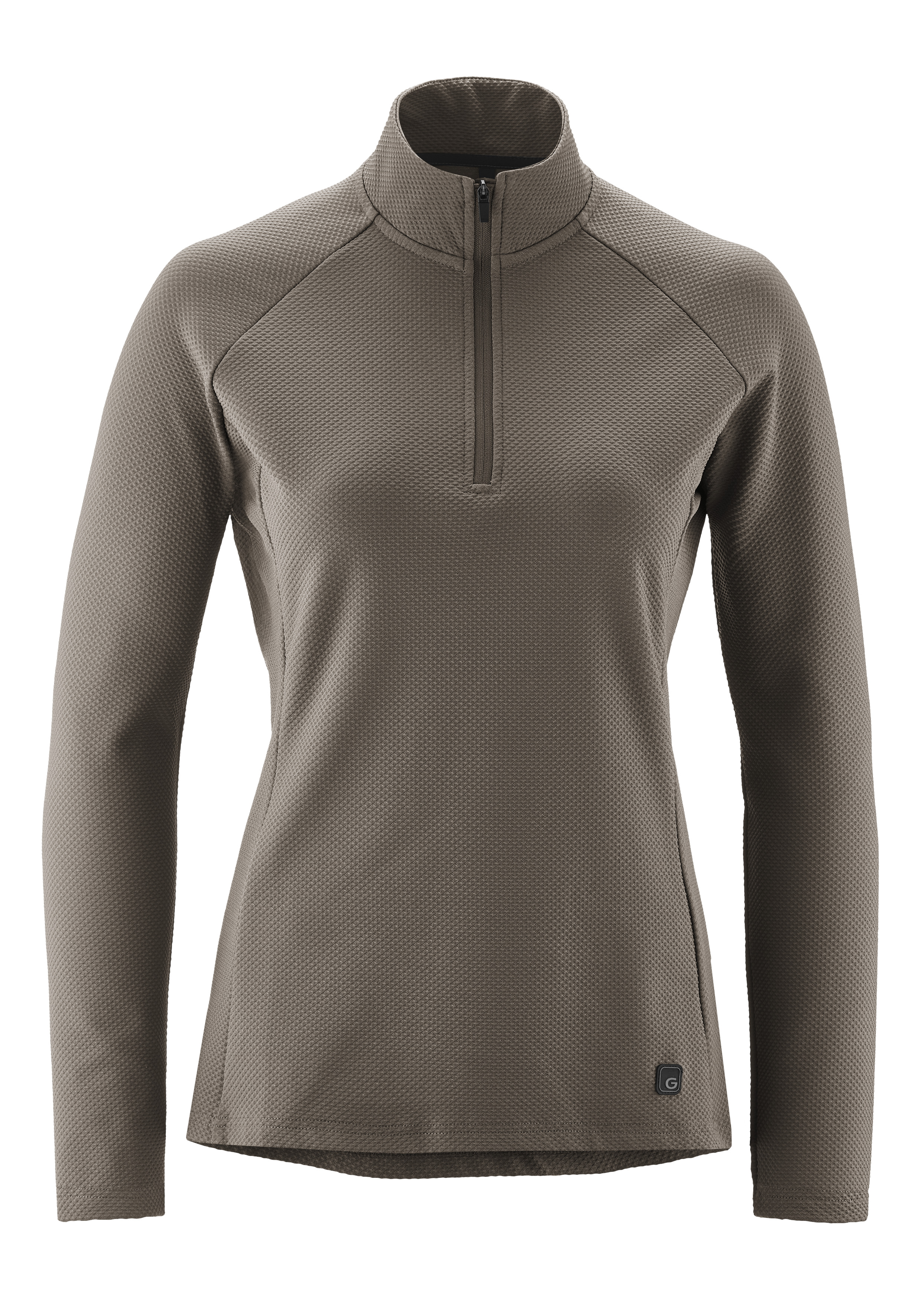 Radtrikot GONSO "Essential Jersey Longsleeve Therm W", Damen, Gr. 44, terragrau, 96% Polyester, 4% Elasthan, Rundhals, Trikots, Damen Radtrikot half-zip, langarm Trikot, Semi Fit Image
