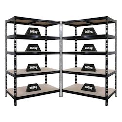 PROREGAL 2x Schwerlastregal Tiger | HxBxT 180x120x60cm | Fachlast 265kg |Schwarz | Garagenregal, Lagerregal, Steckregal, Kellerregal, Werkstattregal Image