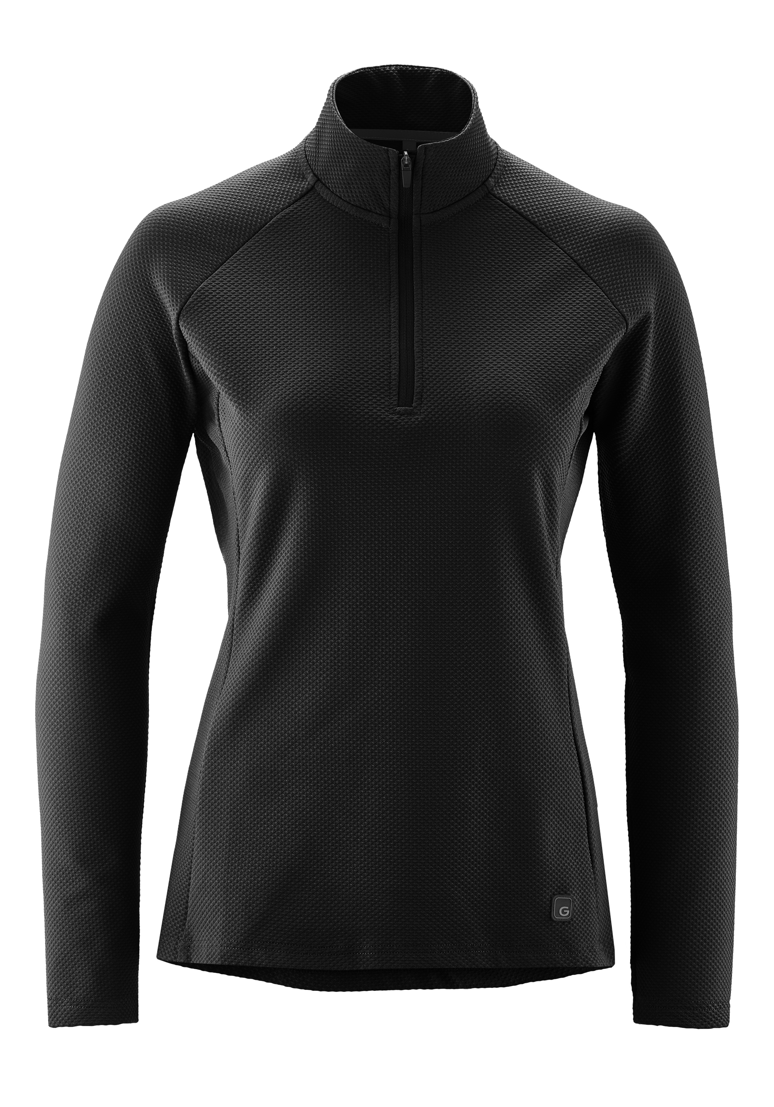 Radtrikot GONSO "Essential Jersey Longsleeve Therm W", Damen, Gr. 42, schwarz, 96% Polyester, 4% Elasthan, Rundhals, Trikots, Damen Radtrikot half-zip, langarm Trikot, Semi Fit Image