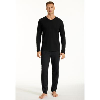 Schlafanzug UNCOVER BY SCHIESSER "Uncover Nightwear", Herren, Gr. 54, 000, schwarz, Single Jersey, Obermaterial: 100% Baumwolle, casual, bequem lang, V-Ausschnitt, Langarm, Homewear-Sets, Single Jersey-Qualität, Langarm, V-Ausschnitt, weich Image