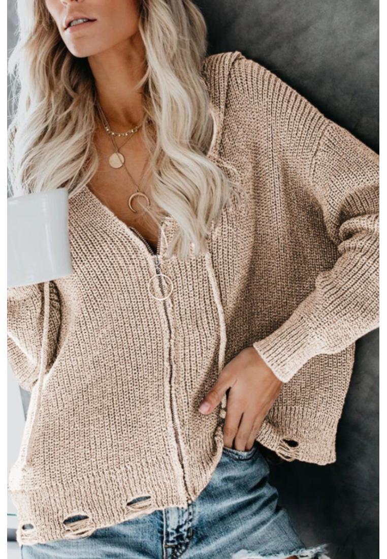Damen Kapuzenjacke mit Reißverschluss und Kordelzug im Used-Look Image