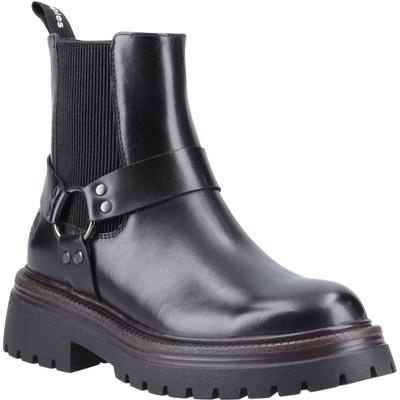 Hush Puppies Raye Leder Damen Schwarze Leder Flache Chelsea Stiefel Image