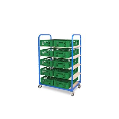 BRB Etagenwagen mit 5 Ebenen, BxTxH 1050x500x1450 mm bestückt mit 10 Euroboxen BxTxH 600x400x150 mm, durchbrochen (grün) Image