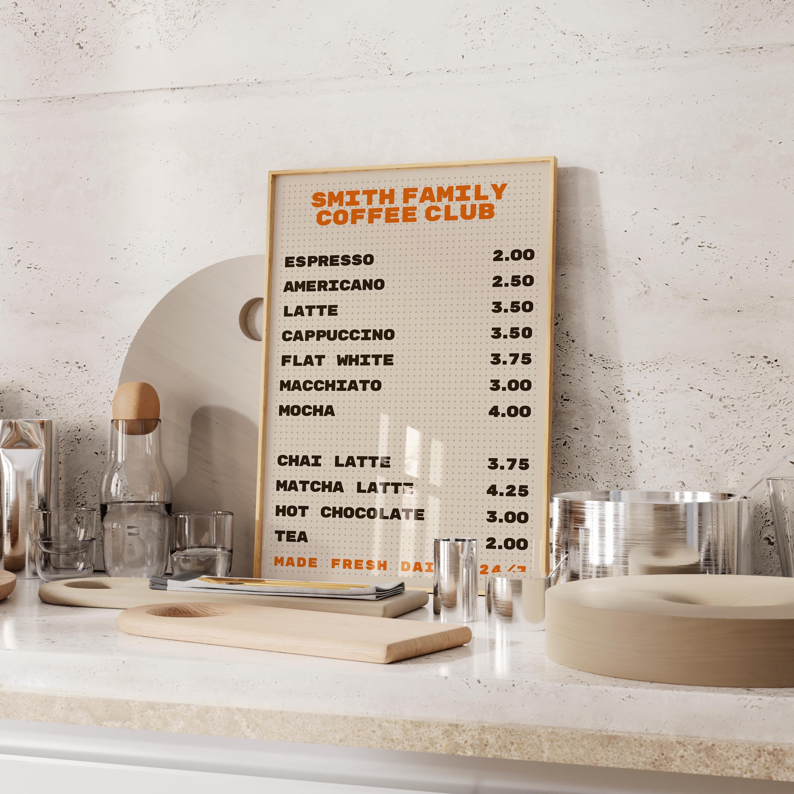 Menù personalizzato per il Coffee Club, poster da appendere alla parete - Poster del caffè, stampa del caffè, decorazione per la cucina, poster dell'e