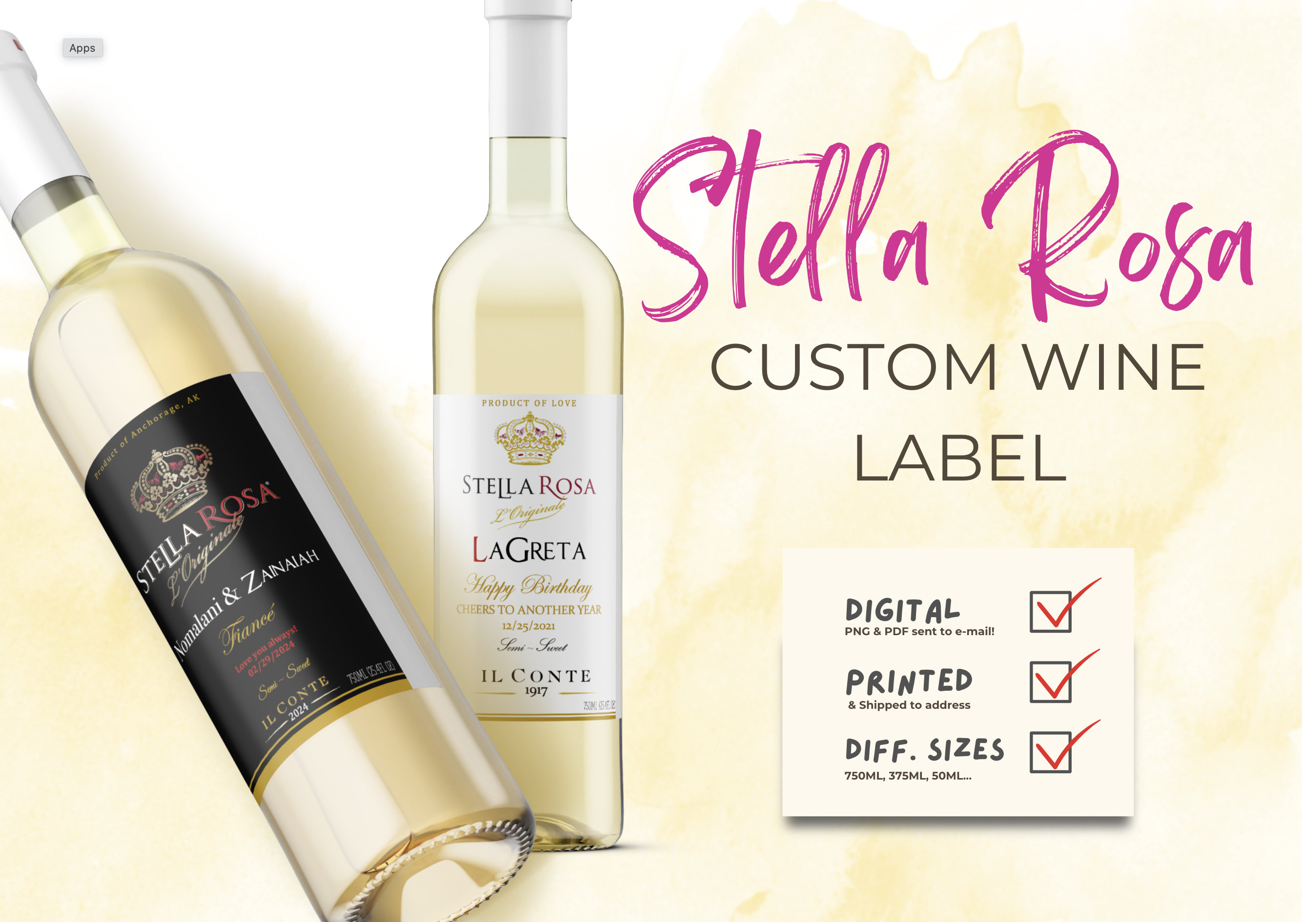 Etichetta vino personalizzata, etichetta personalizzata Stella Rosa, regalo vino personalizzato, etichetta vino rosa da 750 ml, etichetta vino rosa St