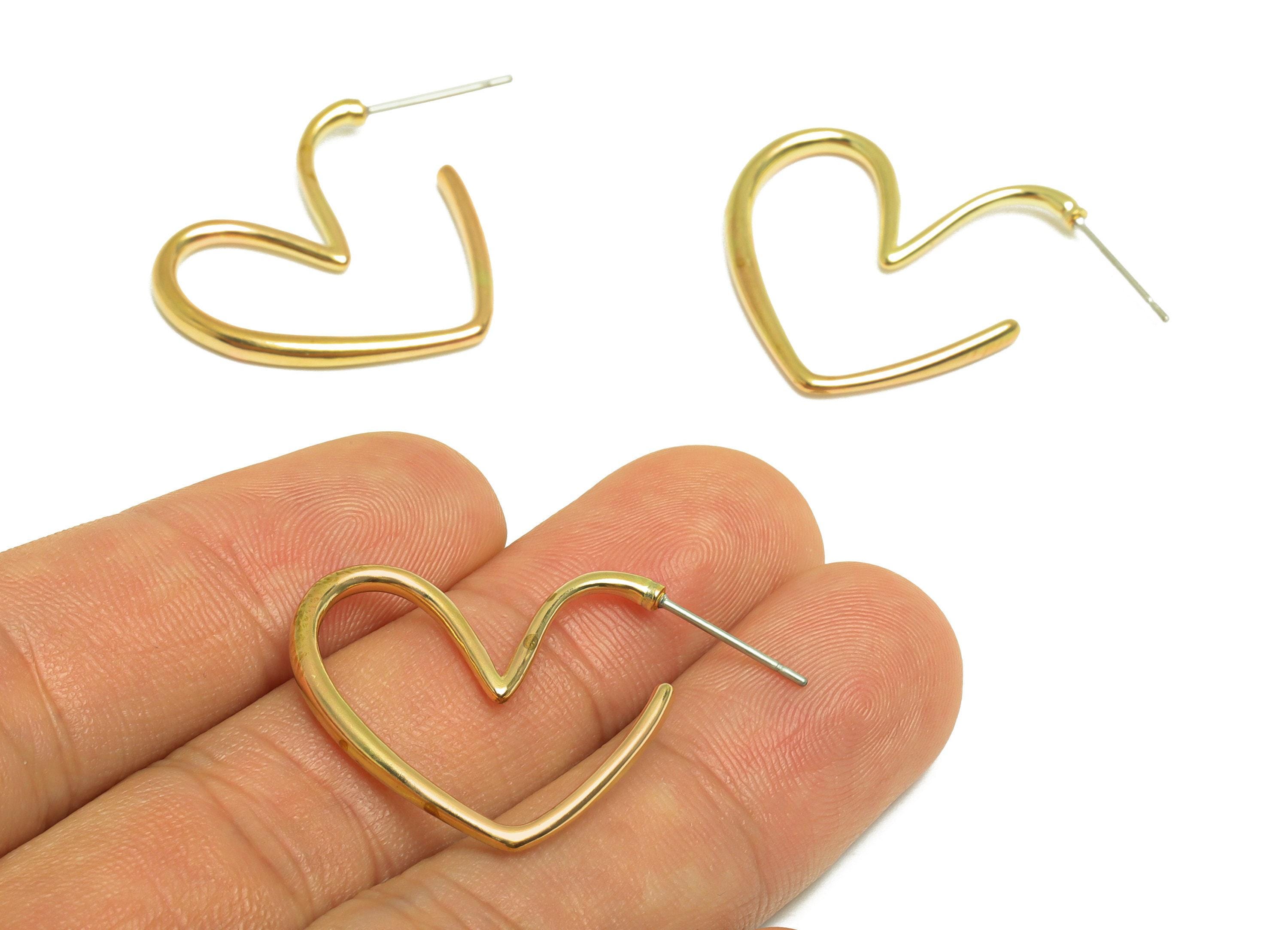 Orecchino a perno a forma di cuore in ottone - Perno per orecchino a forma di cuore in filo di ottone grezzo - Perno per orecchino a forma di cuore in