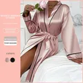 Moda sexy camicia da notte di seta di media lunghezza semplice imitazione di seta abbigliamento per la casa casual accappatoio con lacci abiti da mattina pigiami per le donne