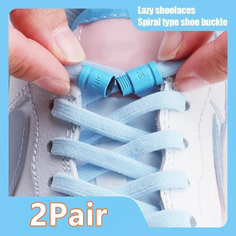 2 Paar Schnürsenkel ohne Krawatte, elastische Schnürsenkel, Turnschuhe, bunte Kapselschloss-Schnürsenkel ohne Krawatten, flache Schnürsenkel für Kinder und Erwachsene für Schuhe Image