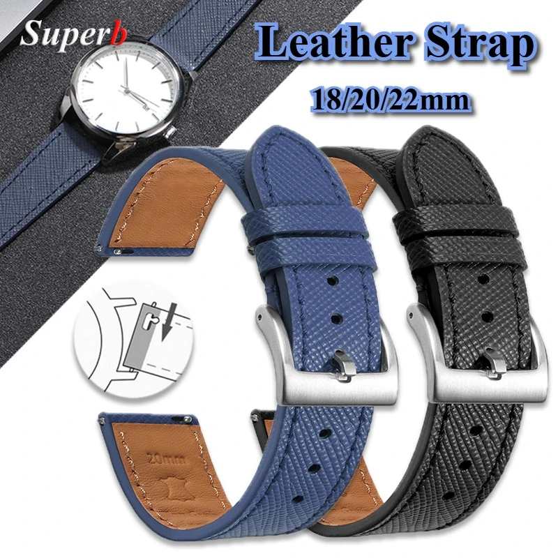 Vintage genähtes Leder-Uhrenarmband, hochwertige Schnellverschluss-Saffiano-Leder-Uhrenarmbänder für Männer und Frauen, 18 mm, 20 mm, 22 mm Image