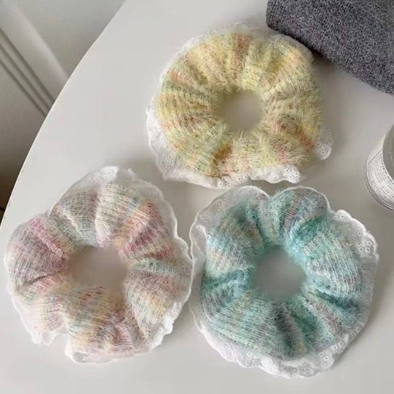 Modische Spitze, große Iintestine-Haarseile, bunte Wolle, gestricktes Haargummi, hochelastisches Gummiband, Damen-Haar-Accessoires Image