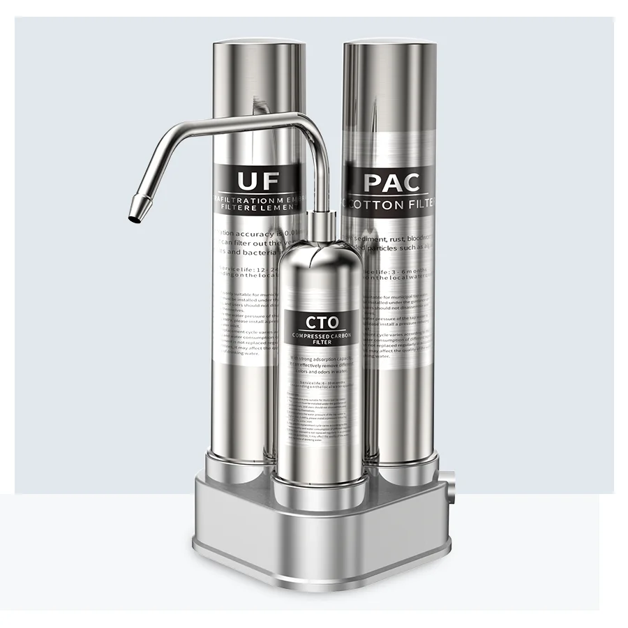 3 Stufen 304 Edelstahl Wasserreiniger Haushalt Küche Tisch Wasserfilter Ultrafiltration Wasserreiniger Direktes Trinken Image