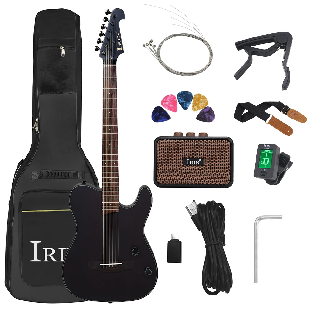 IRIN Silent Elektrische Akustikgitarre 39 Zoll 6-saitige Oguman Body Folk-Gitarre mit Taschenverstärker Gitarrenteile und Zubehör Image