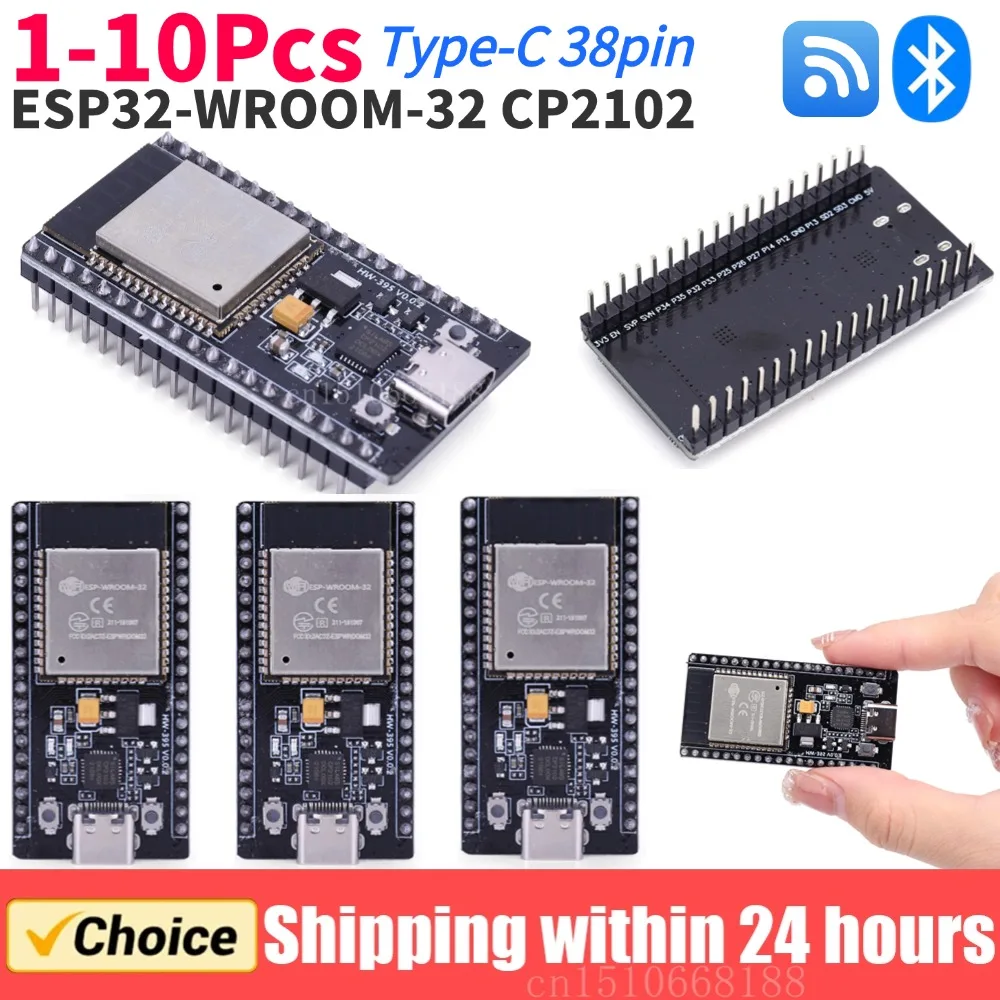 1-10PCS ESP32 WROOM-32 Entwicklungsboard TYPE-C CP2102 WiFi + Bluetooth Ultra-geringer Stromverbrauch Dual Core Wireless Modul Image