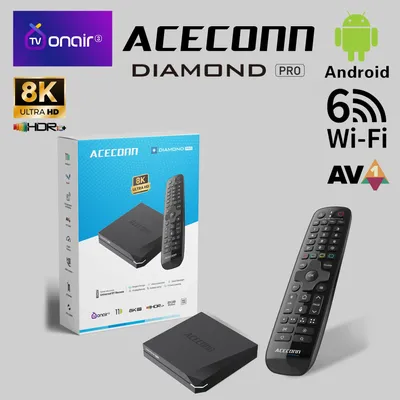 ACECONN Diamond Pro Streaming Android IPTV-Boxen 4K 8K TVONAIR3 2G 32GB WiFi6 Gigabit BT Unterstützung Sprachfernbedienung Hintergrundbeleuchtung TV-Box