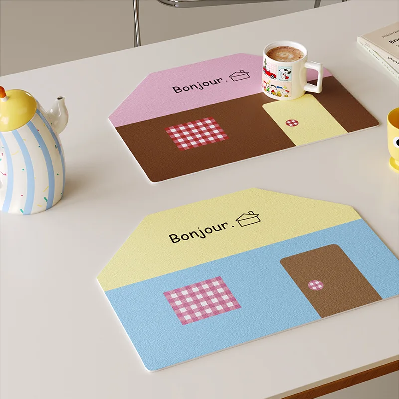 INS Dopamin PU Leder Hitzebeständige Tischset Ölbeständige Wasserdichte Esszimmer Tisch Matte Küche Geschirr Bistro Bar Hause Image