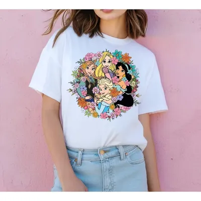 Disney Princess Character Floral T-Shirt Disney Princess T-Shirt, Princess Gift Disney Girls Trip T-Shirt Princess Group T-Shirt