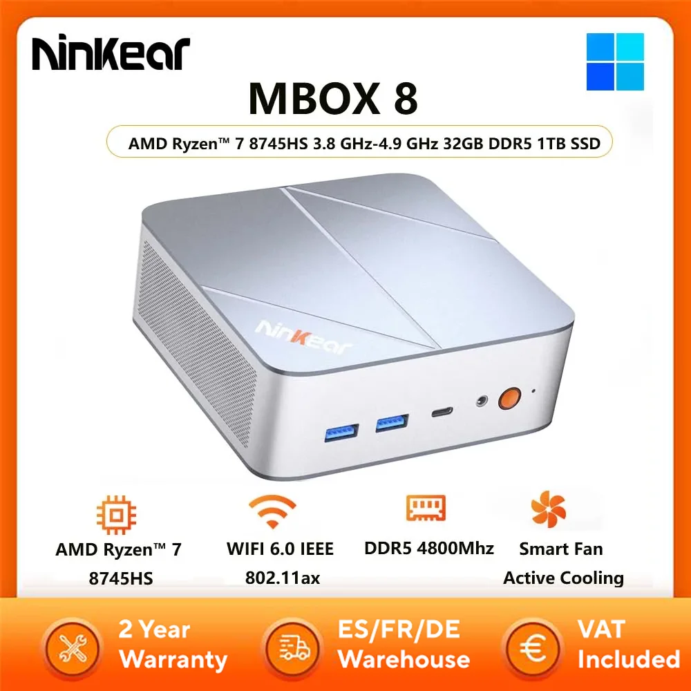 Ninkear M8 MINI PC AMD Ryzen ™ 7 8745HS Mini-Computer 32 GB DDR5 1 TB SSD WiFi6 BT5.2 Windows 11 Smart Fan Aktive Kühlung Image