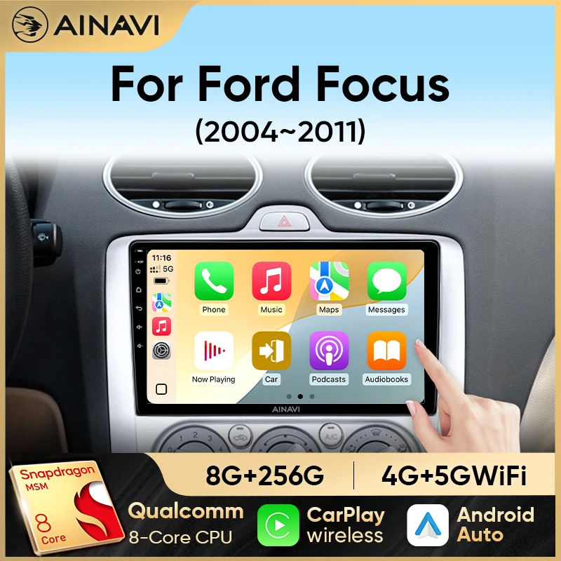 Ainavi Autoradio für Ford Focus 2 3 Mk2 Mk3 2004-2011 Kabelloses Carplay Android Auto Multimedia-Player GPS DSP 2 Din Image