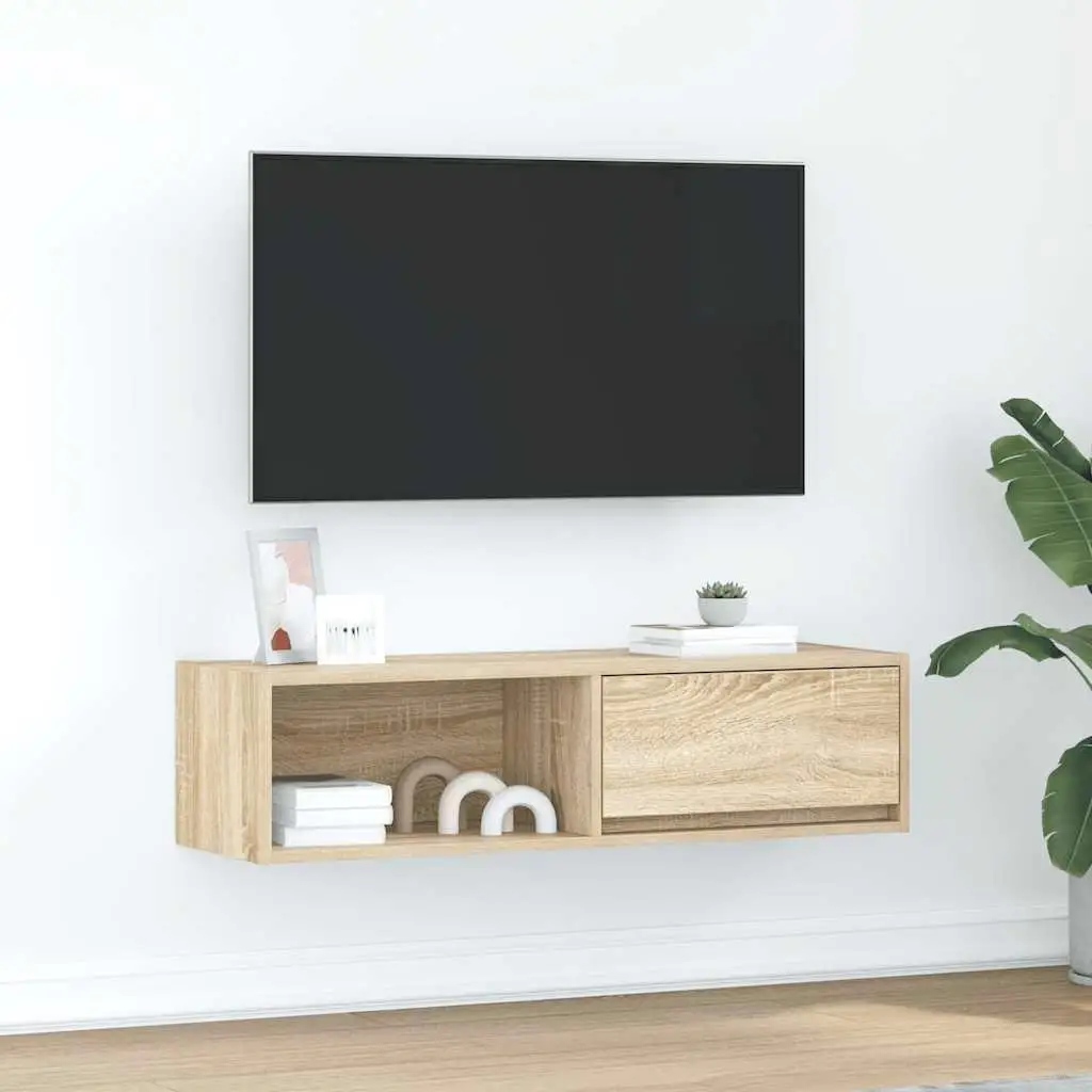 Meuble TV élégant en chêne Sonoma, meuble de rangement compact en bois de 100cm, design minimaliste