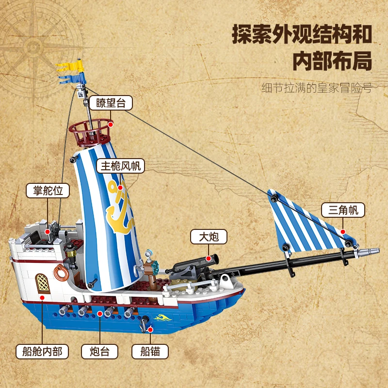414-teiliges Piraten-Abenteuer-Bausteine-Set – Vintage-Königliches pädagogisches Montagespielzeug für Kinder, Ausstellungsstück Image