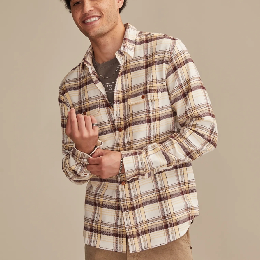 Lucky Brand Cloud Soft Flannel Shirt - Men's Clothing Outerwear Shirt Jackets in Tan Multi, Size S
