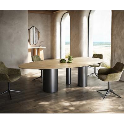 DELIFE Esstisch Edge Oval 280x130 Keramik Laminam® Sabbia Eichefarbig Troa Edelstahl Graphit, Esstische Image