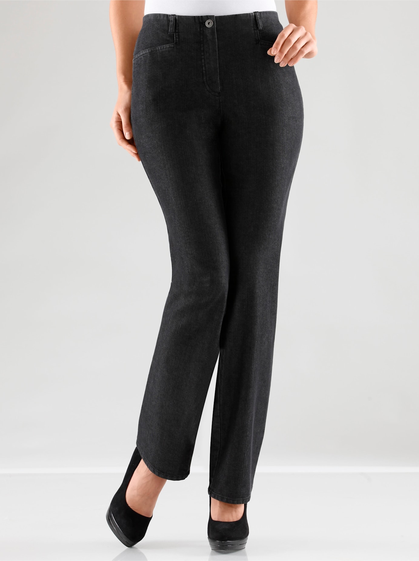 Dehnbund-Jeans COSMA, Damen, Gr. 54, Normalgrößen, schwarz, 76% Baumwolle, 22% Polyester, 2% Elasthan, unifarben, lang, Jeans