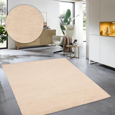 Wollteppich MY HOME "Gabbo Natur, Handweb Teppich, reine Wolle, handgewebt" Gr. 6, beige (sand), B:200cm H:14mm L:290cm, Wolle, Teppiche, reine Wolle, Uni,handgewebt, Wohnzimmer, Schlafzimmer, Esszimmer Image