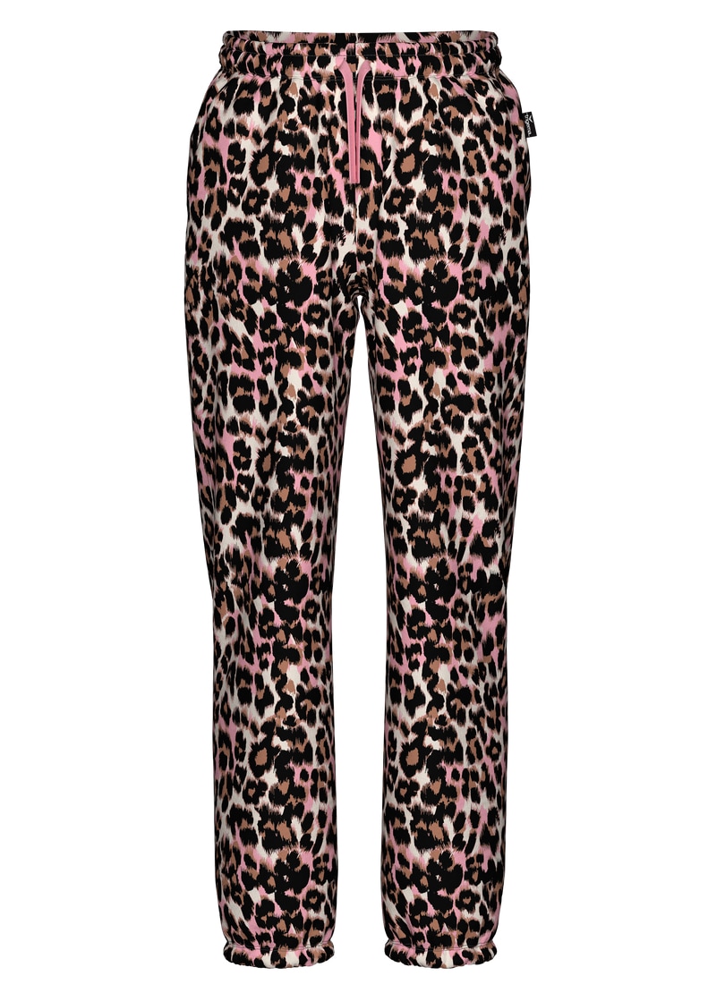 Jerseyhose TRIGEMA "TRIGEMA Jogginghose mit Allover-Leo-Print", Kinder, Gr. 116, Normalgrößen, lilie, 50% Baumwolle, 50% Polyester, Hosen Image