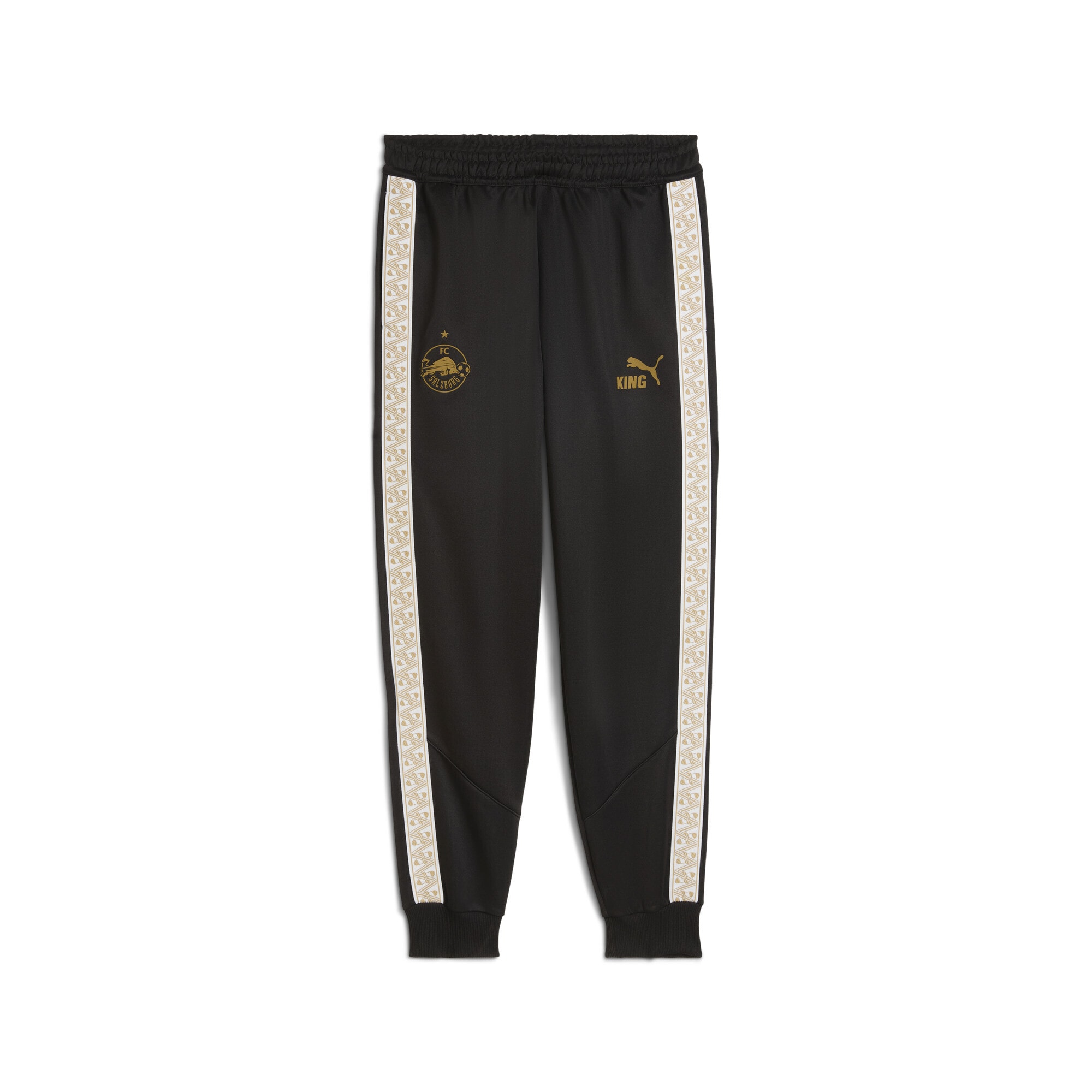 Sporthose PUMA "FC Red Bull Salzburg KING Anthem Hose Erwachsene", Damen, Gr. M, Normalgrößen, schwarz matte gold beige, Obermaterial: 37% Baumwolle, 63% Polyester; Taschenfutter: 100% Polyester; Rippe: 7% Elasthan, 93% Polyester; Besatz: 100%...